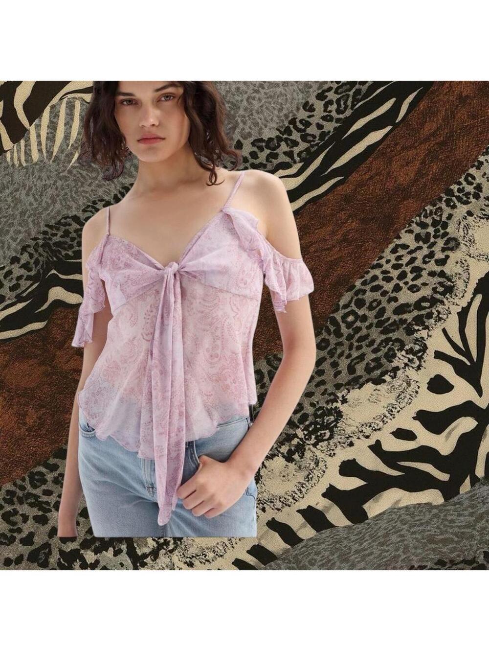 UO purple paisley tie front top